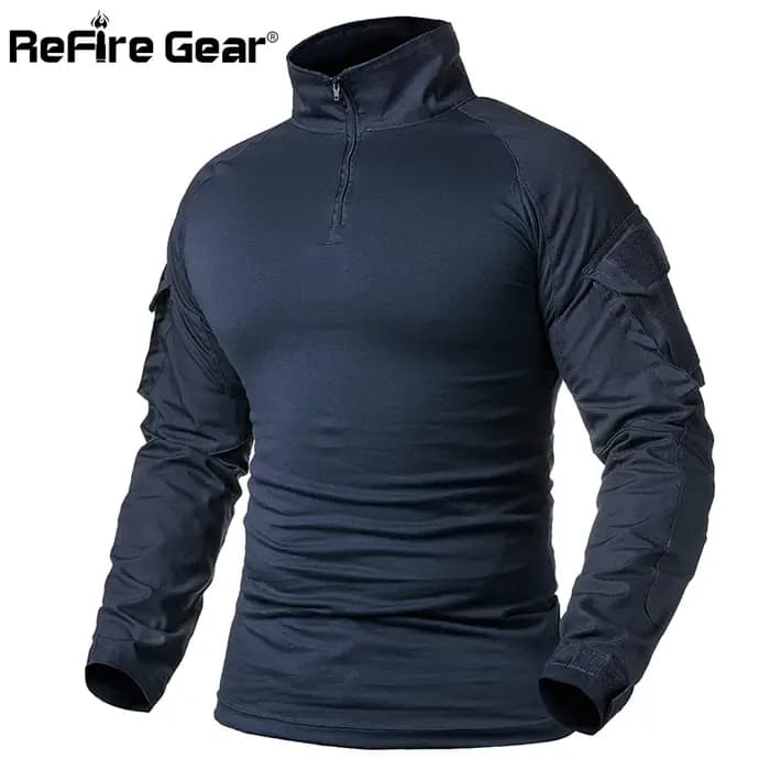 ReFire Gear armée Combat T-Shirt hommes à manches longues T-Shirt tactique solide coton chemise mili