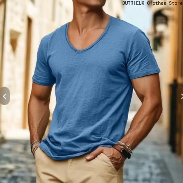 T-shirt à manches courtes et col en v pour hommes