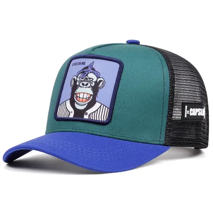 Casquette de baseball en maille respirante avec motif singe souriant, style hip-hop, haute qualité, pour l'extérieur, protection solaire, type trucker