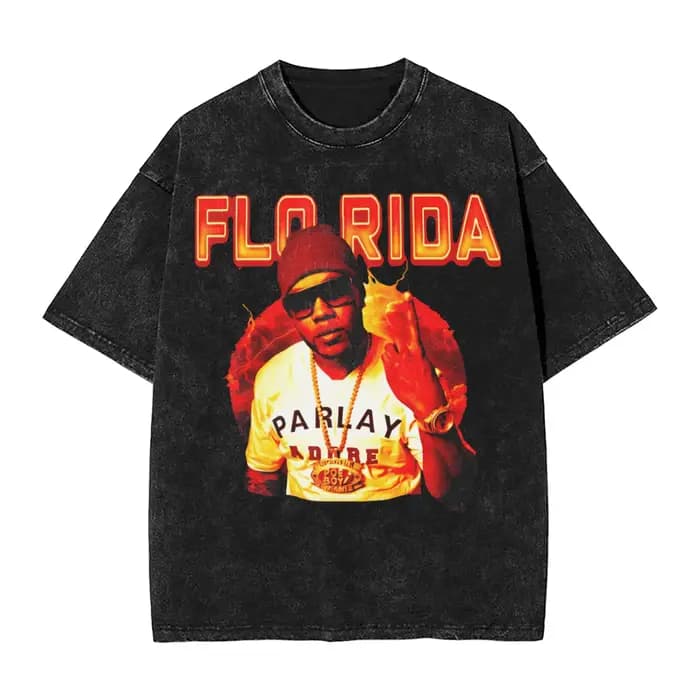 T-shirt délavé pour homme et femme, style hip hop, Flo Rida, Harajuku, été