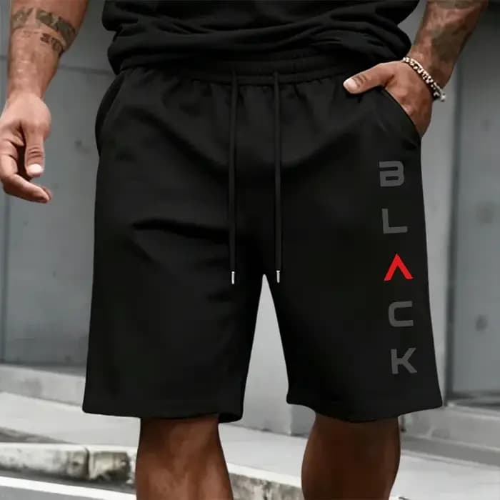 Ensemble T-shirt et short imprimé lettres noires pour homme – Tenue décontractée sportive d'été à manches courtes – Mode urbaine Streetwear