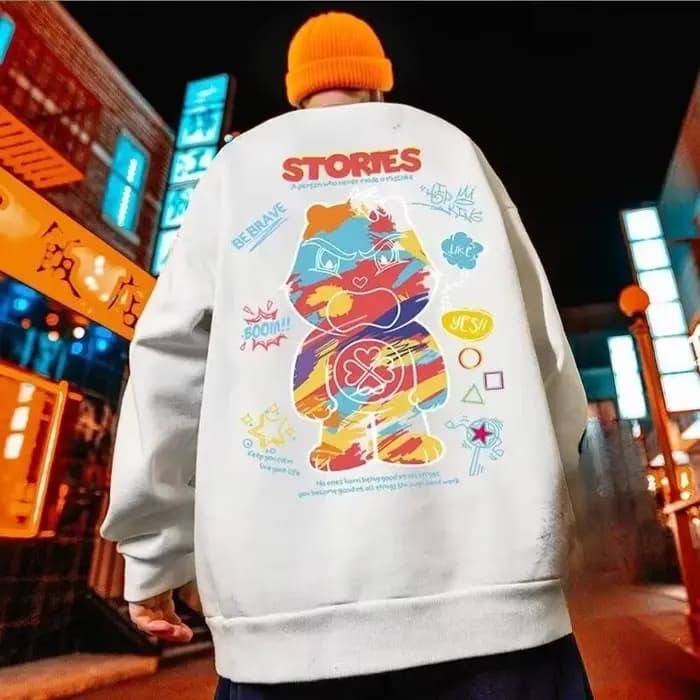 Sweat-shirt surdimensionné pour hommes, ample, Style américain, tendance, couleur Graffiti ours impr