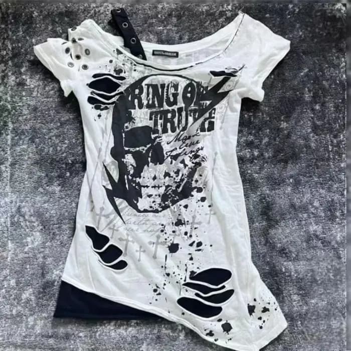 T-shirts Gothiques à Manches Courtes, Motifs Têtes de Mort, Style Décontracté Punk Hip Hop Urbain, T