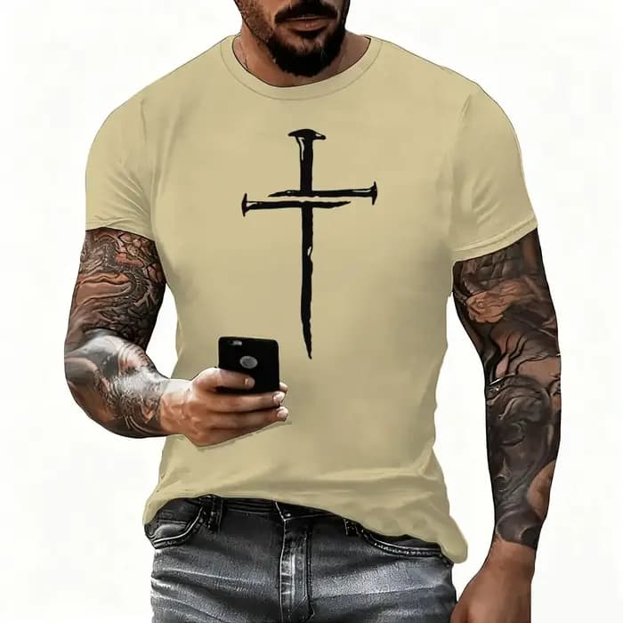 T-shirts unisexes vintage à manches courtes avec imprimé croix lumineuse Jésus