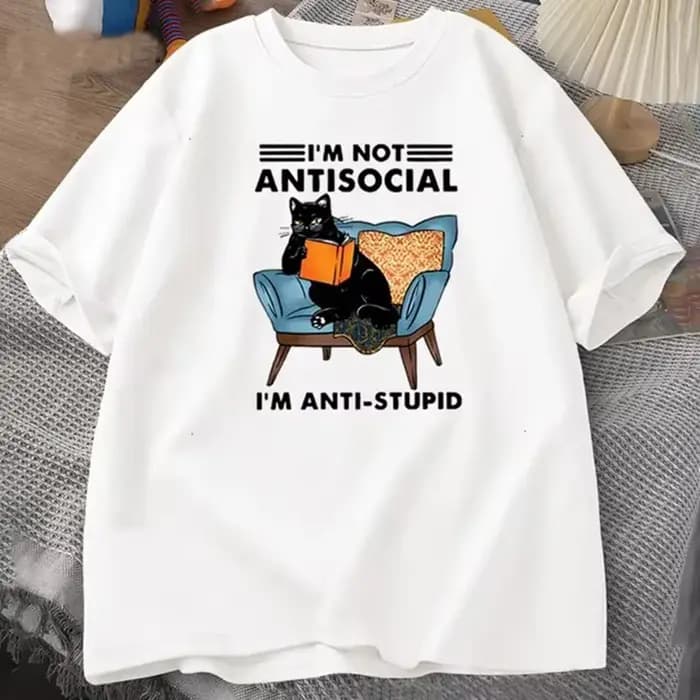 Chat drôle livre de lecture T-Shirts graphiques T-Shirts coton hommes vêtements col rond Meme manche