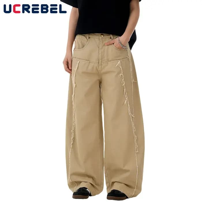 Pantalon Cargo épissé à bords bruts pour hommes