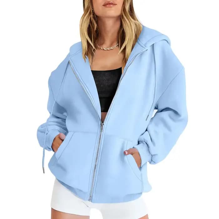 Mode gris sweat zippé femmes automne hiver veste vêtements à capuche poches quotidiennes à manches l