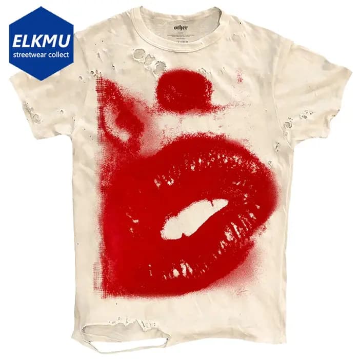 Lèvres graphique déchiré hommes T-shirt été mince