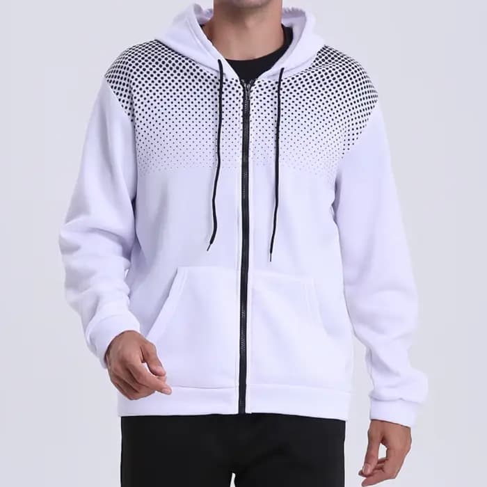 Sweat à capuche zippé pour hommes poche à pois imprimé