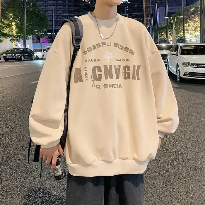 2025 sweat à capuche surdimensionné hommes mode nouveau pull ample col rond jeune vitalité lettre imprimer à manches longues haut S-3XL