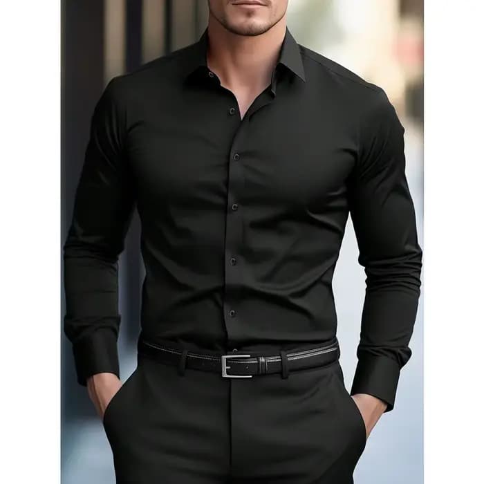 2025 chemise pour hommes flambant neuf couleur unie à manches longues intelligent décontracté quatre saisons élastique