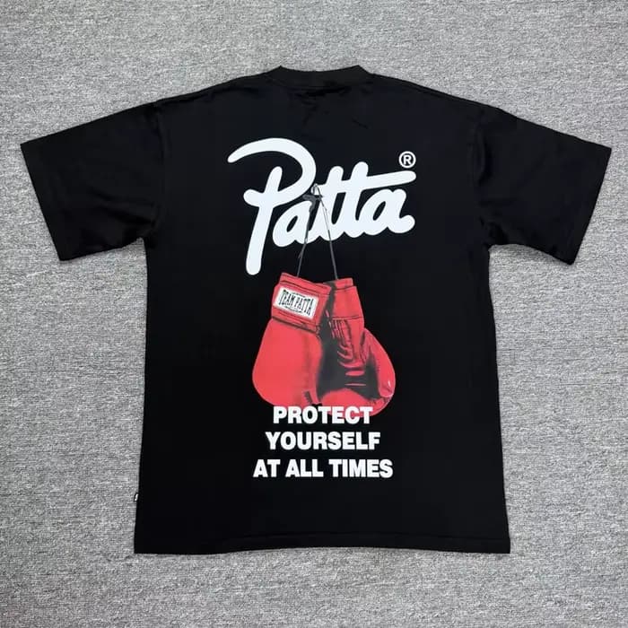 T-shirt PATTA rétro haut de gamme en coton drap fin respirant à manches courtes et motif imprimé style street pour homme et femme été