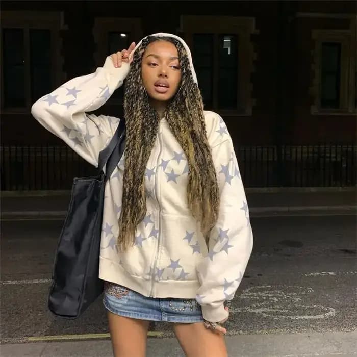 Sweat à capuche en polaire à étoiles pour femme