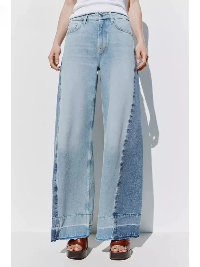 2025 Ropa Y2K mode contraste Patchwork Vintage bleu Baggy jean pantalon pour femmes vêtements droite dame élégant Denim pantalon