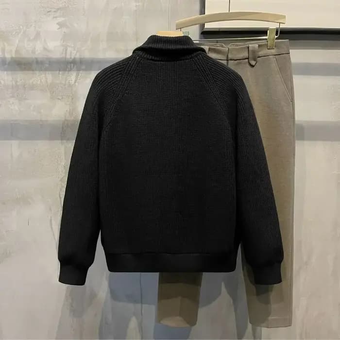Vêtements pour hommes veste zippée pull en tricot homme fermeture éclair plaine vert couleur unie Cardigan avec poches manteau 2025 tendance coupe ample V