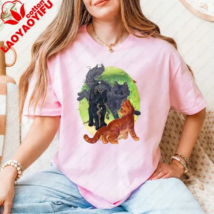 T-shirt unisexe en coton avec personnage du clan des guerriers chats