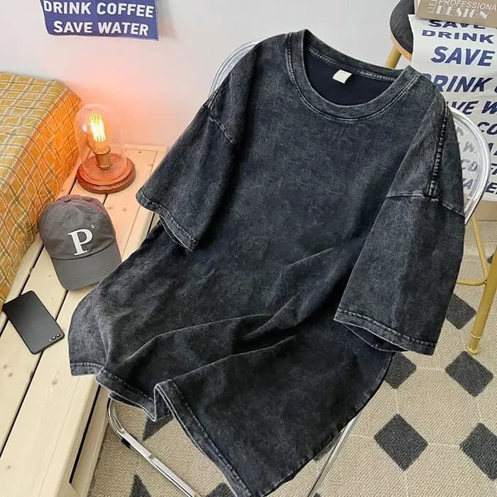 T-shirt délavé pour hommes et femmes, vintage, décontracté, ample, noir, lavage à l'acide, Y2k, manc