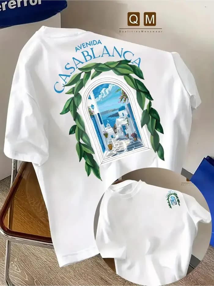 T-shirt en pur coton pour homme avec imprimé architecture urbaine marocaine et police Casablanca