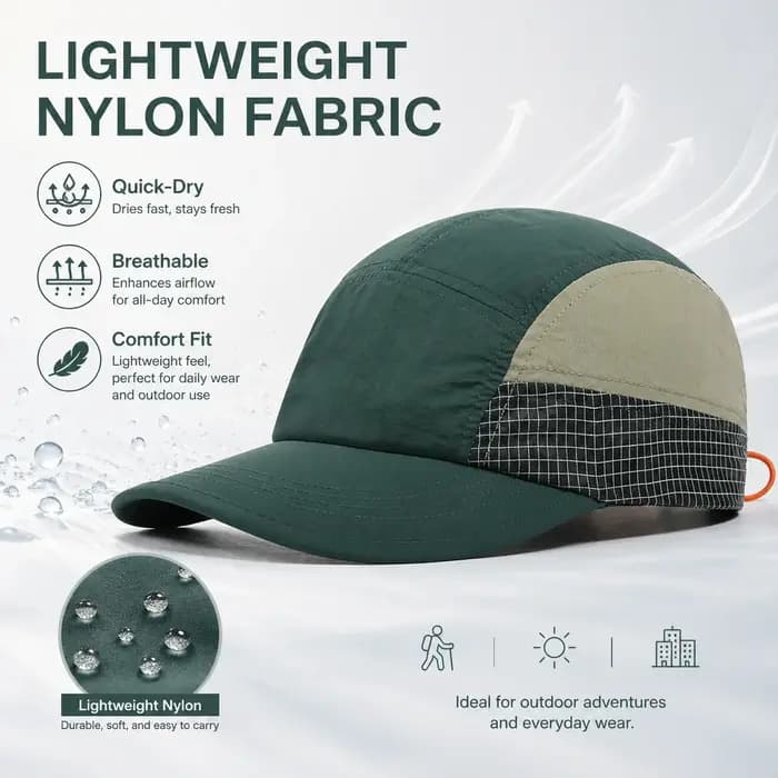 Casquette 5 panneaux à séchage rapide pour homme