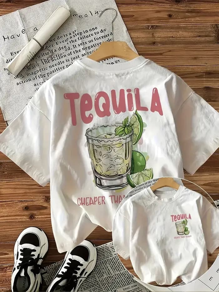T-shirt pour femme « Tequila moins cher que la thérapie » - Motif cocktail amusant