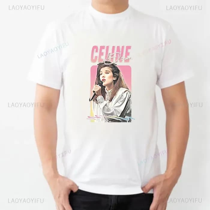T-shirt imprimé rétro Céline Dion - Chemise à manches courtes tendance unisexe adaptée aux hommes et aux femmes