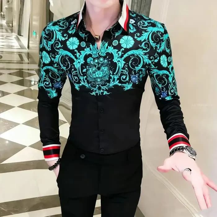 Chemise rétro à manches longues pour hommes