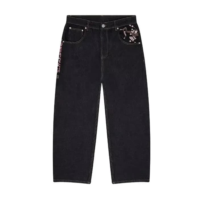 Y2K Harajuku jean Goth vintage fleur de prunier motif brodé pantalon à jambes larges hommes femmes d