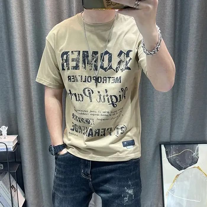 Hommes vêtements été à la mode Vintage lettre imprimer coton basique t-shirt mâle décontracté col rond manches courtes ample confortable hauts