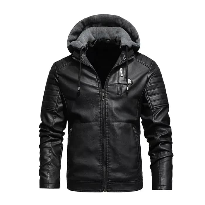Veste en cuir à capuche en cuir PU pour hommes