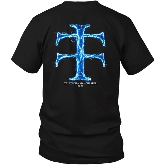 Teletech Manchester 2026 T-shirt imprimé au dos Techno Rave Electronic Music surdimensionné unisexe