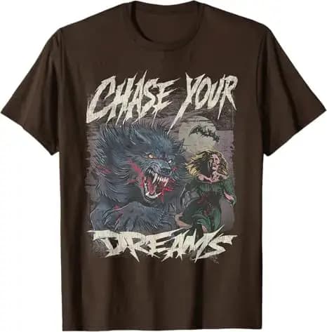 Chase Your Dreams T-Shirt d'art rétro d'horreur de loup-garou drôle Y2k Costume d'halloween nouveauté cadeau femmes hommes t-shirts esthétiques de mode
