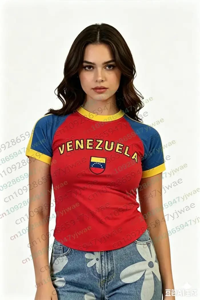 T-shirt de football du Venezuela Y2K Streetwear Décontracté Fête Vacances Col Rond Haut de Gamme