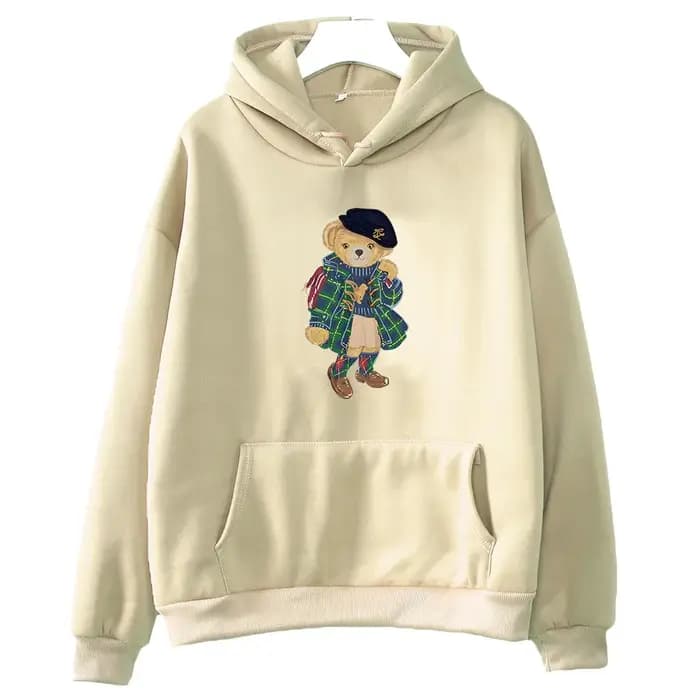 Sweat-shirt à capuche imprimé ours mignon pour femme