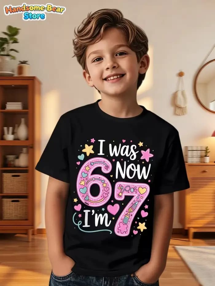 67 Meme T-Shirt pour enfants 6-7 ans cadeaux de fête d'anniversaire été à manches courtes t-shirts col rond graphique