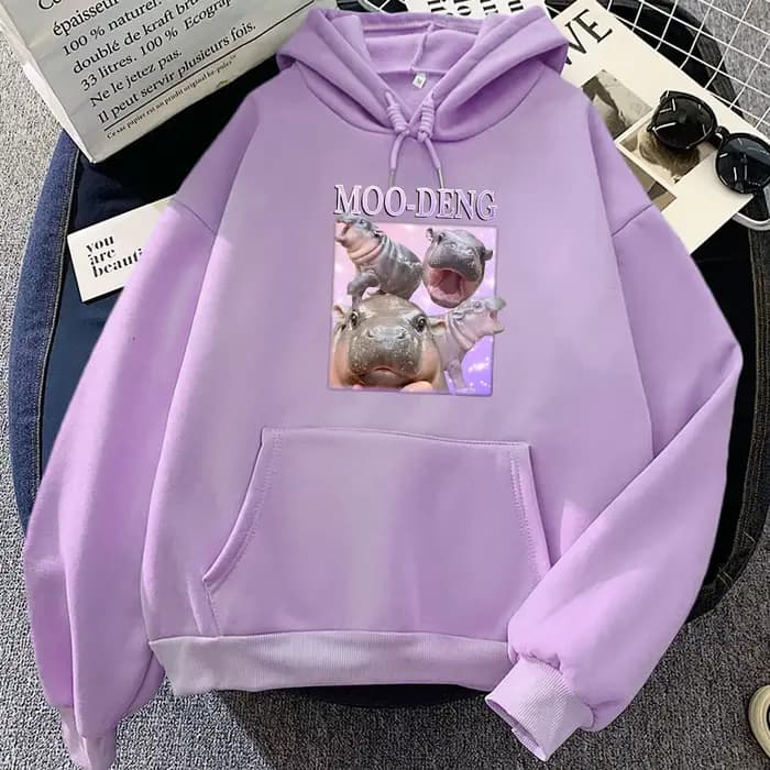 Sweat à capuche imprimé dessin animé Moo Deng pour hommes et femmes