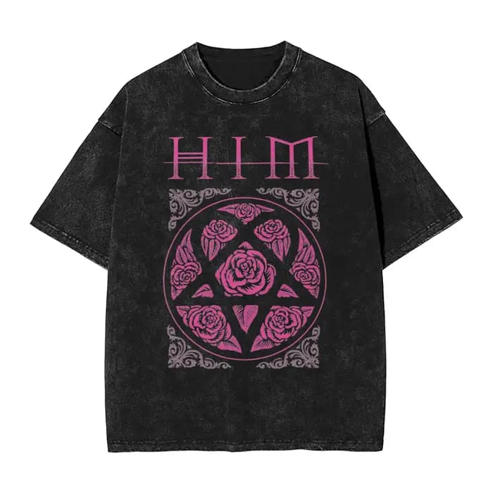 Heartagram Him Band rose lavé t-shirt homme classique T-Shirts décontractés été respirant Hip Hop t-