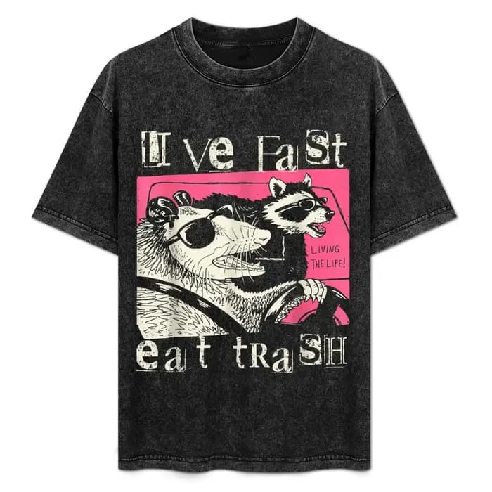 Live Fast Eats Trash drôle Possum raton laveur rétro lunettes de soleil T-Shirt grande taille vêteme