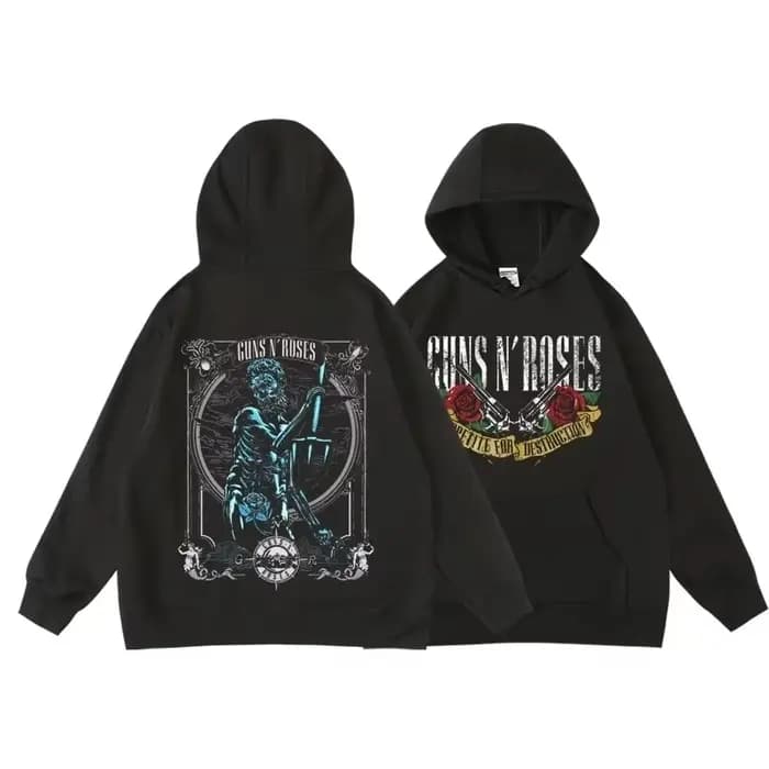 Guns N' Roses We'Re Back sweat à capuche Style de rue rétro pour femmes col rond poche pull polaire