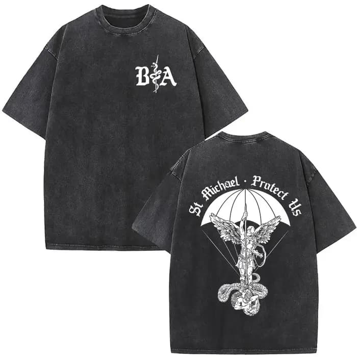 T-shirt vintage délavé Justicia Brothers in Arms à impression double face