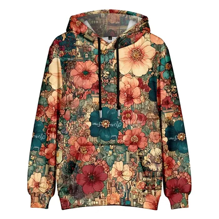Sweat à capuche en molleton imprimé Floral Vintage pour Couple, pull rétro unisexe avec poches, déco