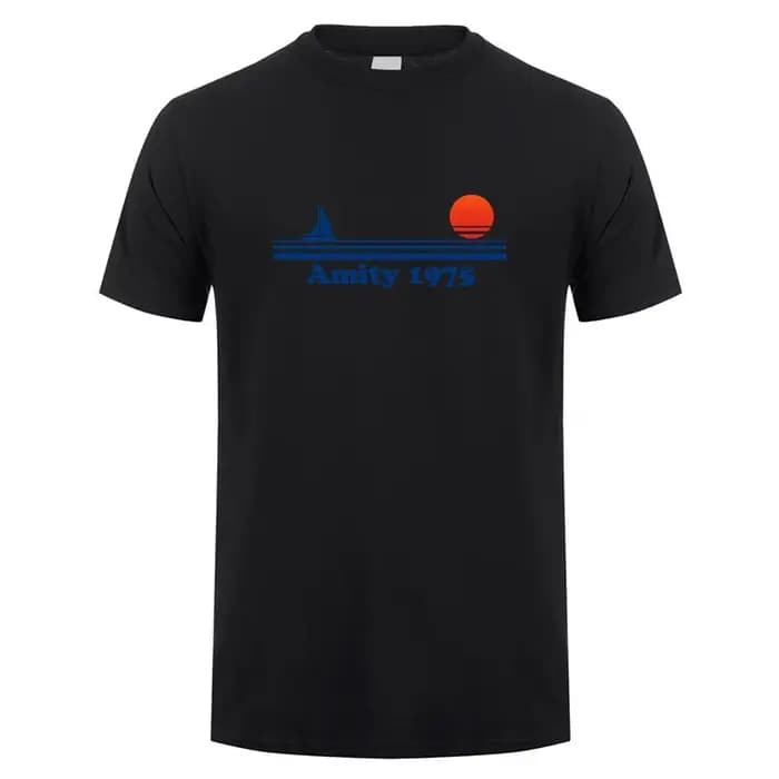 Amity 1975 t-shirt été hommes coton à manches courtes mâchoires rétro imprimé hauts t-shirts OT-033
