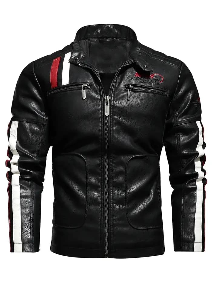 Veste de moto en cuir PU pour hommes, costume de course, littérature de couleur, plus veste en coton