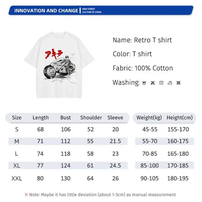 Bandai Anime Akira T-Shirt surdimensionné Vintage lavé Kaneda T-Shirts Manga Streetwear Hip Hop Tetsuo manches courtes 100% coton
