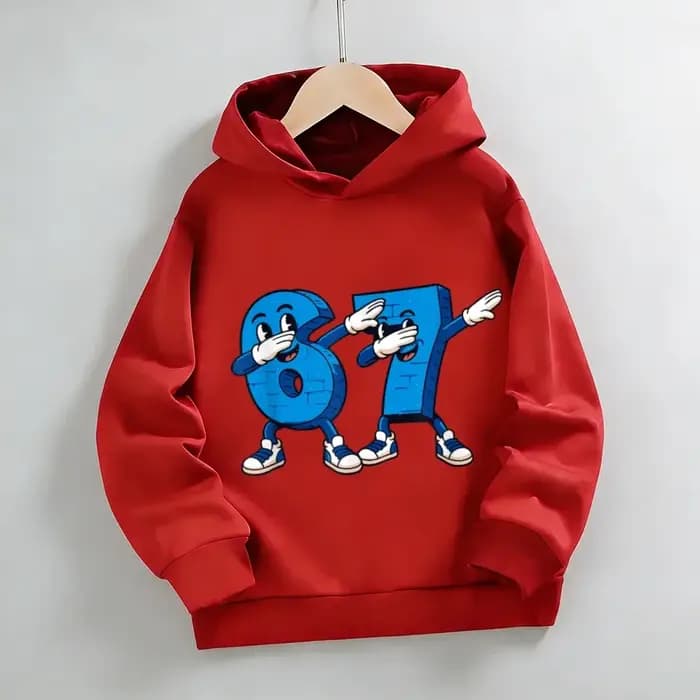 Sweat à capuche gris avec imprimé anthropomorphe numéro 67 pour garçons et filles | Haut