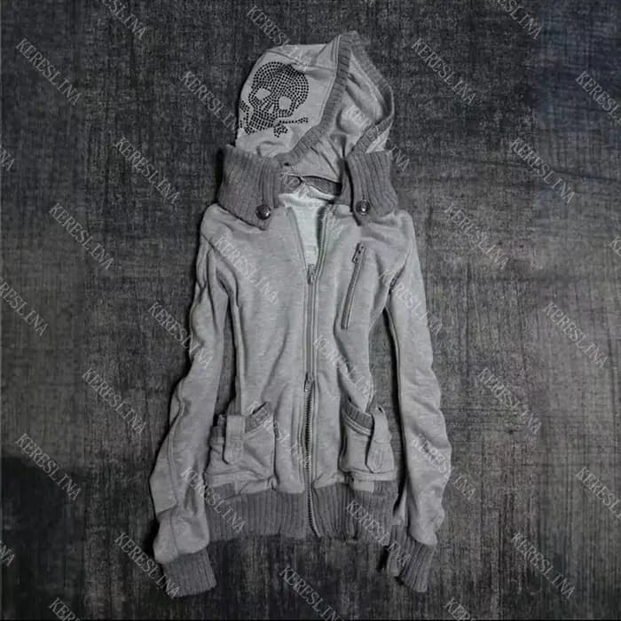 Femmes Cardigan Sweat À Capuche Veste Des Années 2000 Esthétique Harajuku Chaude Fille Mode Américain Rétro Y2K Rue Hip