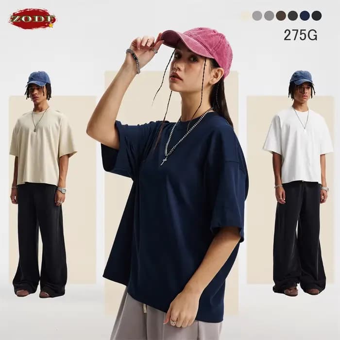 ZODF nouveaux hommes été Boxy 275gsm coton T-Shirts rétro unisexe surdimensionné Version courte basique t-shirt marque