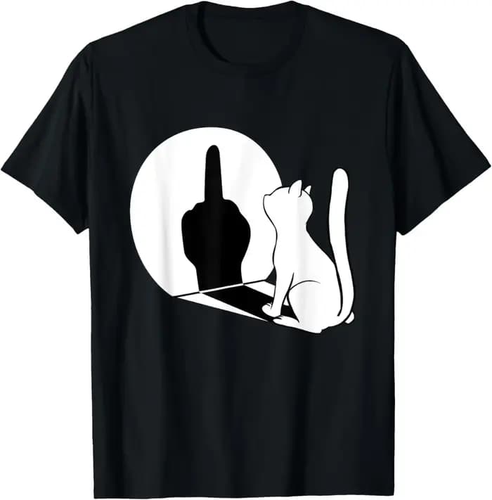 T-shirt pour homme à manches courtes et col rond, motif chat avec doigt d'honneur, cadeau humoristiq