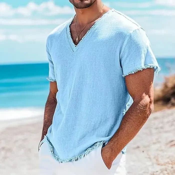 Bord de mer plage décontracté hommes lin t-shirts mode d'été couleur unie respirant T-shirt