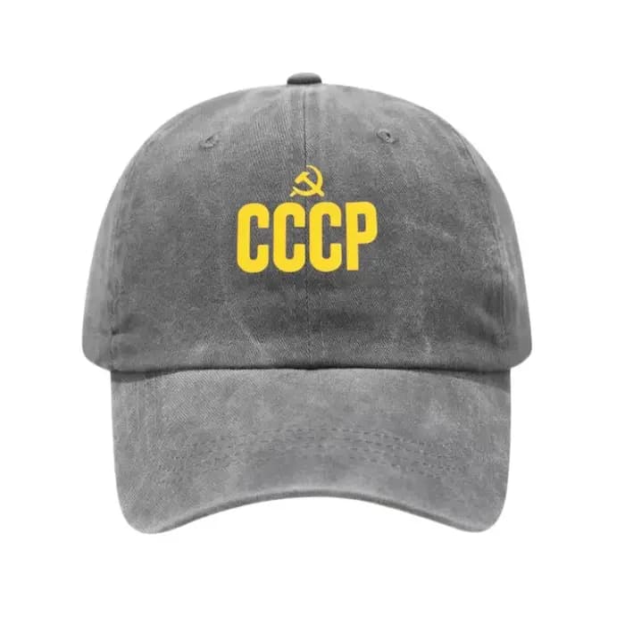 Casquette de baseball ajustable en coton lavé imprimée CCCP russe