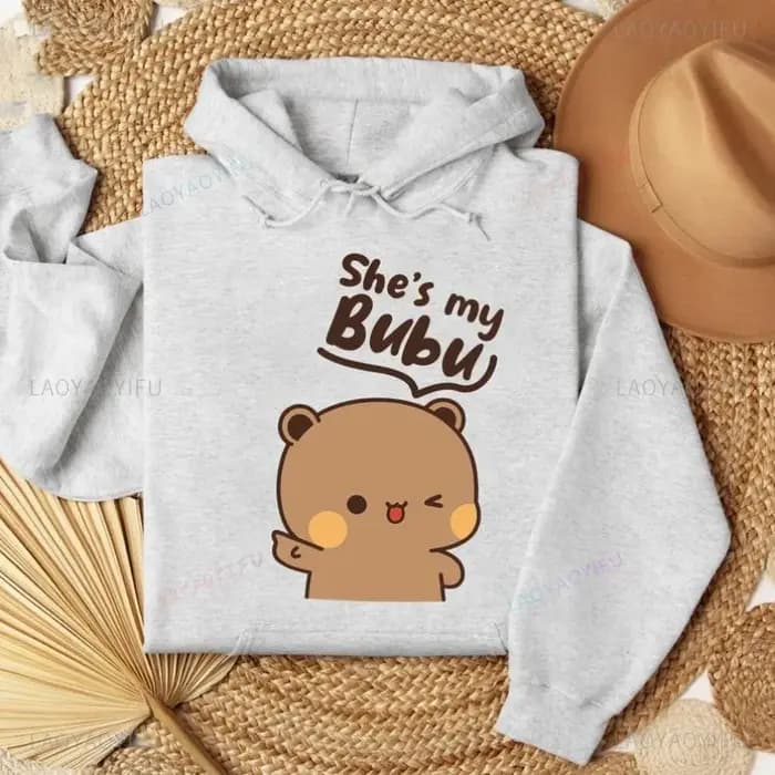 Bubu Dudu Bear Couple sweats à capuche assortis pour elle et lui tenue pull col rond manches longues mode doux